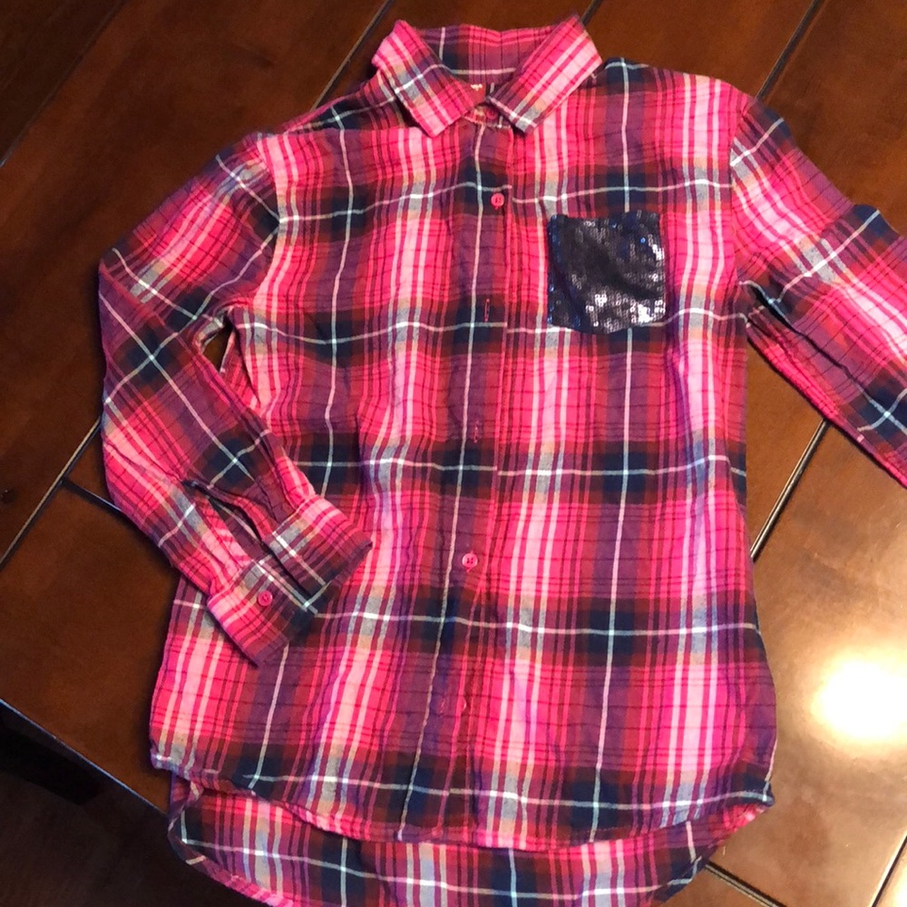Girls pink and black flannel with sequined pocket